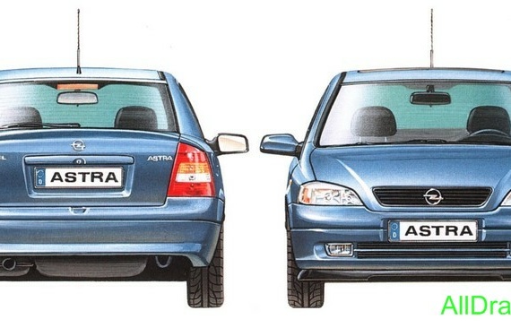 Opel Astra (1998) (Опель Астра (1998)) - чертежи (рисунки) автомобиля